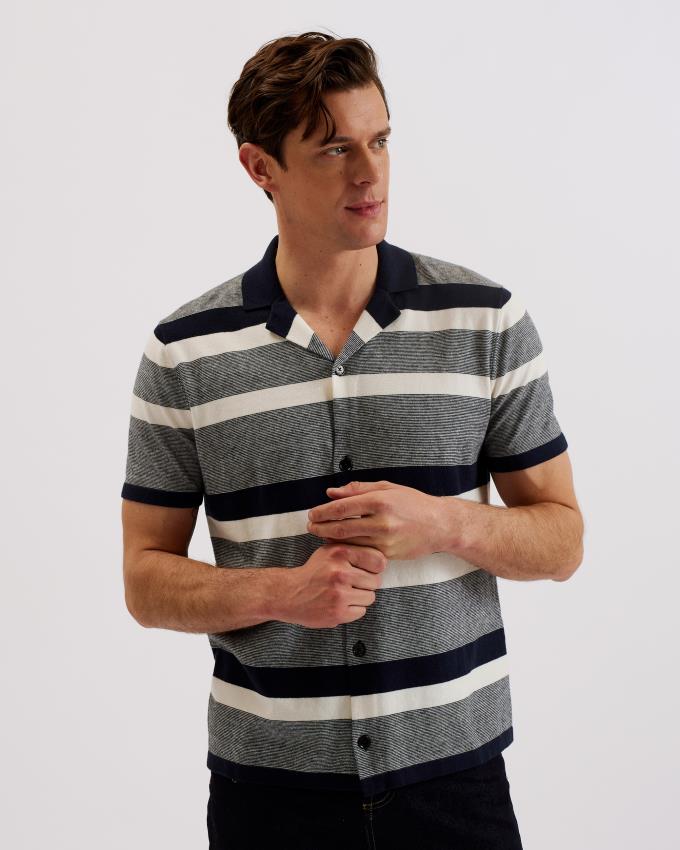 Chemises Ted Baker Striped Knit Cotton Cashmere Bleu Marine Homme | GGB-80840488